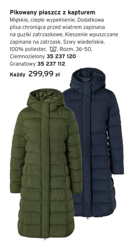 Pikowany płaszcz z kapturem