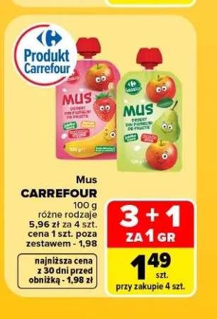 Mus Carrefour jabłko truskawka +1 wariant