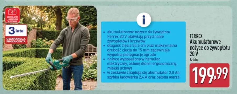 Akumulatorowe nożyce do żywopłotu Ferrex