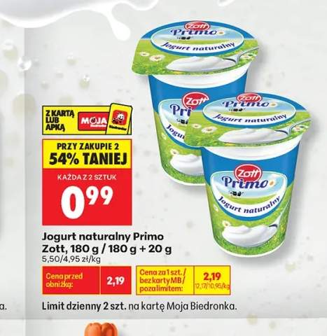 Jogurt naturalny Primo Zott 180 g +1 wariant