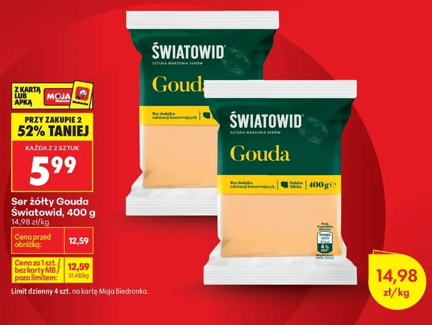 Ser żółty gouda w kostce Światowid