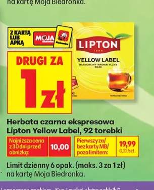 Herbata czarna ekspresowa Lipton Yellow Label