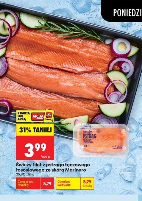 Świeży filet z pstrąga tęczowego łososiowego ze skórą Marinero