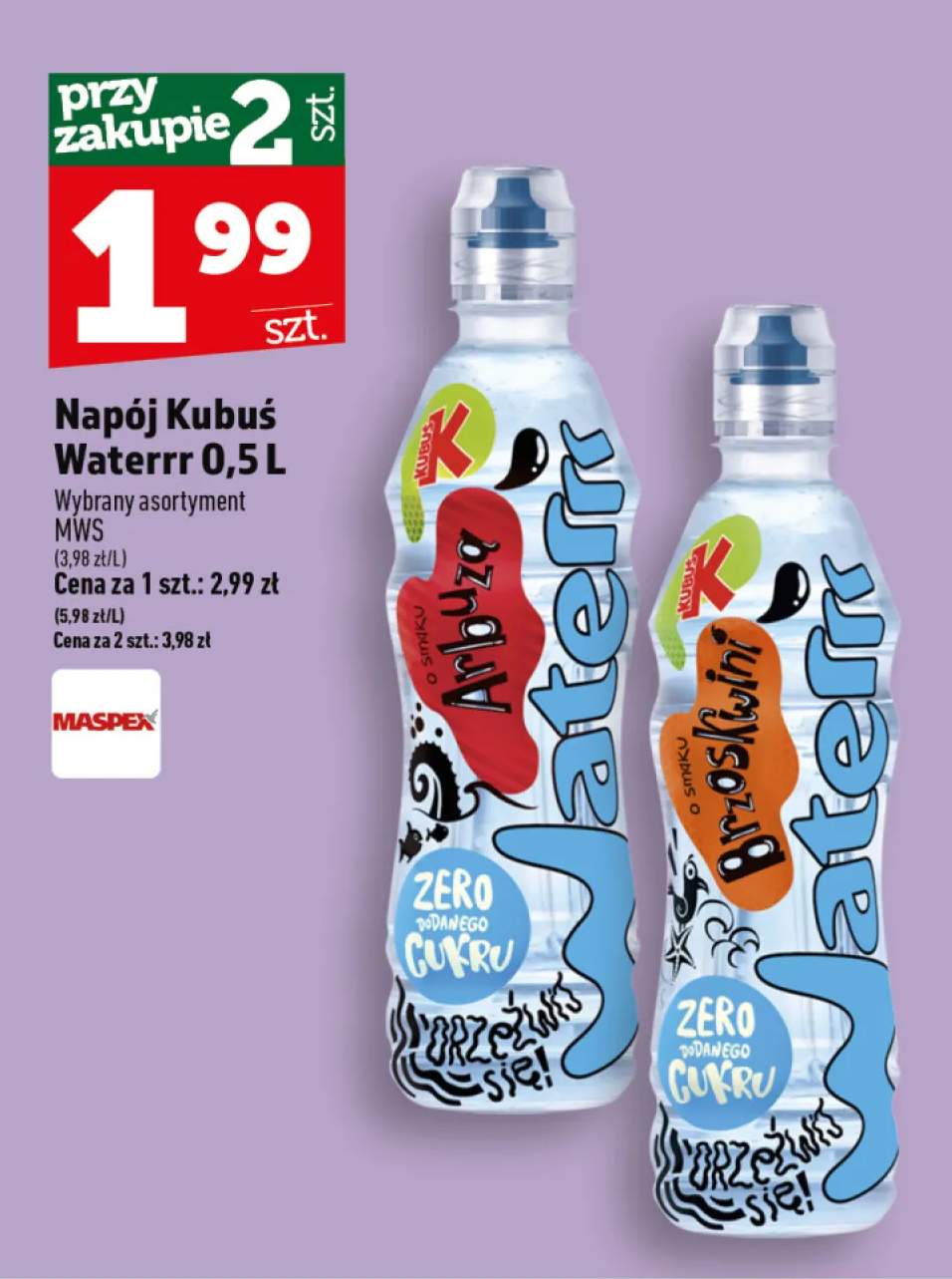 Napój Kubuś Waterrr o smaku arbuza +1 wariant