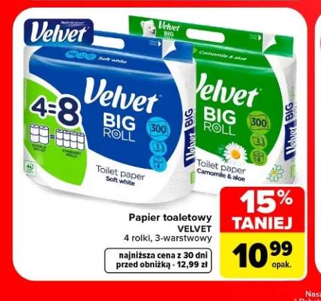 Papier toaletowy 3-warstwowy Camomile & aloe 4-pak Velvet +1 wariant