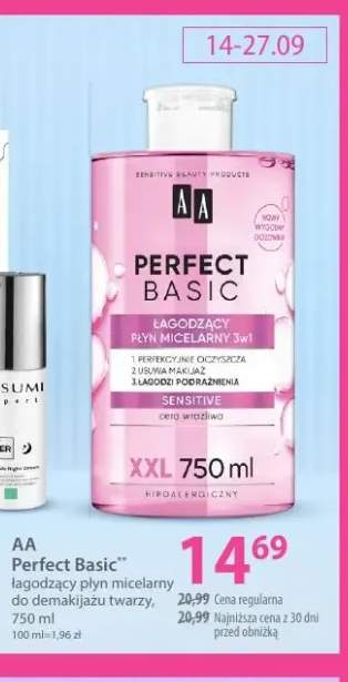 Łagodzący płyn micelarny do demakijażu twarzy Perfect Basic AA