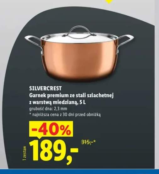 Garnek premium ze stali szlachetnej z warstwą miedzianą 5 l Silvercrest