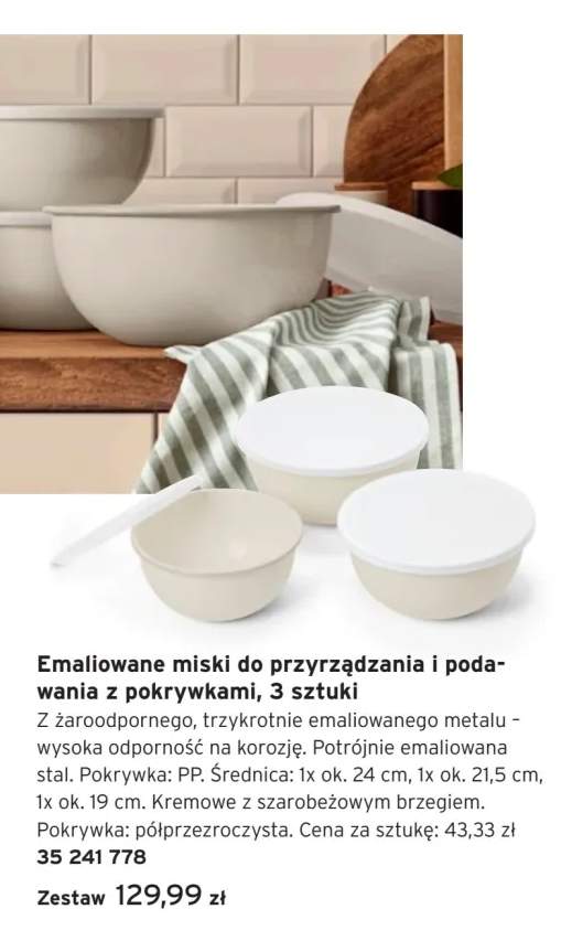 Emaliowane miski do przyrządzania i podawania z pokrywkami 3 sztuki