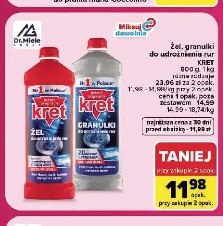 Granulki do udrożniania rur Kret +1 wariant