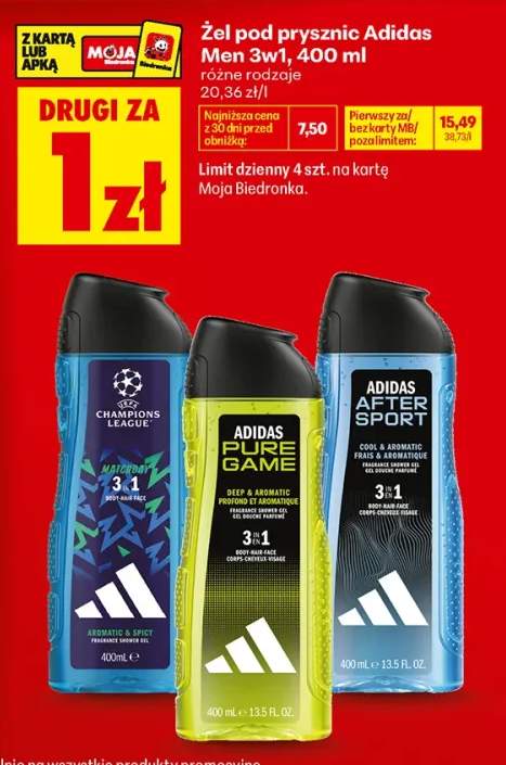 Żel pod prysznic Adidas Men 3w1 Champions League Matchday +2 warianty