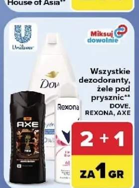 Dezodoranty, żele pod prysznic Dove, Rexona, Axe +4 warianty