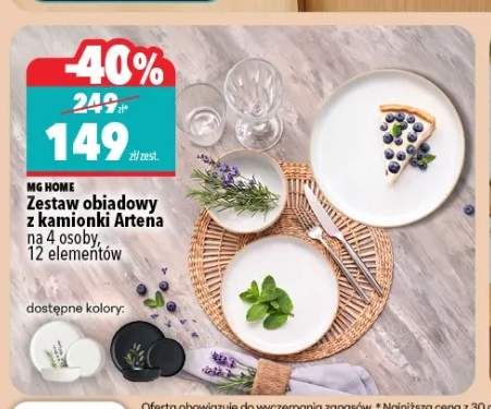 Zestaw obiadowy z kamionki Artena na 4 osoby 12 elementów Mg Home