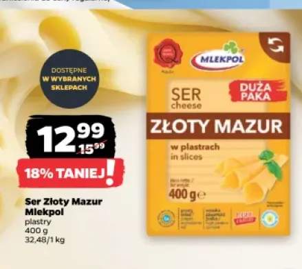 Ser Złoty Mazur w plastrach Mlekpol