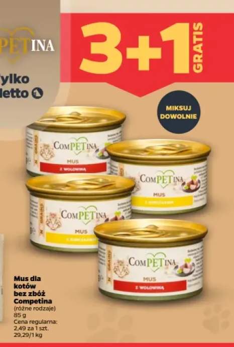 Mus dla kotów bez zbóż Competina z wołowiną +1 wariant