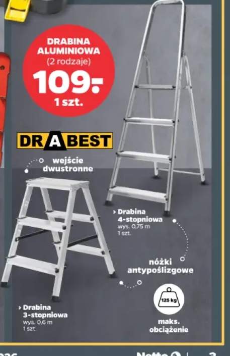 Drabina aluminiowa 3-stopniowa Drabest +1 wariant