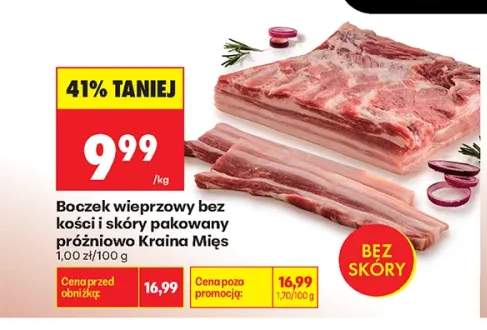 Boczek wieprzowy bez kości i skóry pakowany próżniowo Kraina Mięs