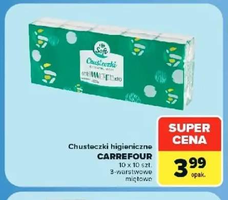 Chusteczki higieniczne Carrefour 10-pak 3-warstwowe miętowe