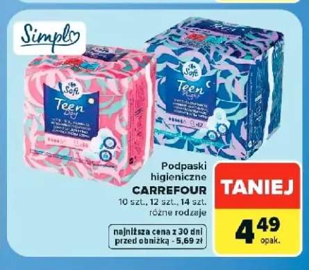 Podpaski higieniczne Carrefour 10 szt. +2 warianty