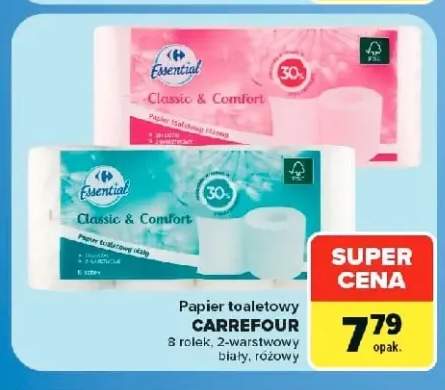 Papier toaletowy Carrefour 2-warstwowy biały 8-pak +1 wariant