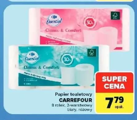 Papier toaletowy Carrefour 8 rolek 2-warstwowy różowy +1 wariant