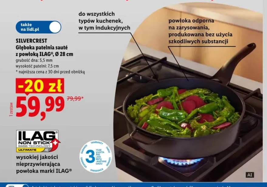 Głęboka patelnia sauté z powłoką Ilag Ø28 cm Silvercrest