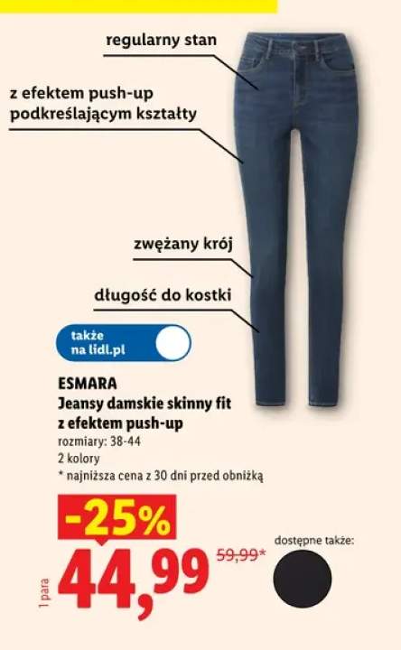 Jeansy damskie skinny fit z efektem push-up Esmara
