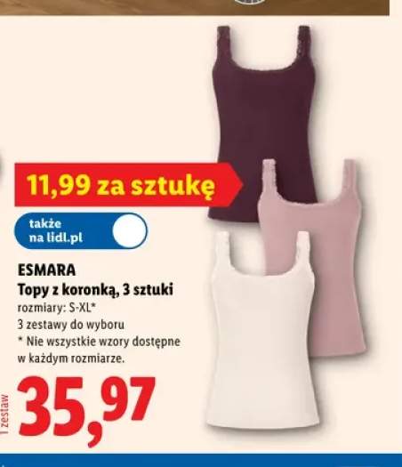 Topy z koronką 3-pak Esmara
