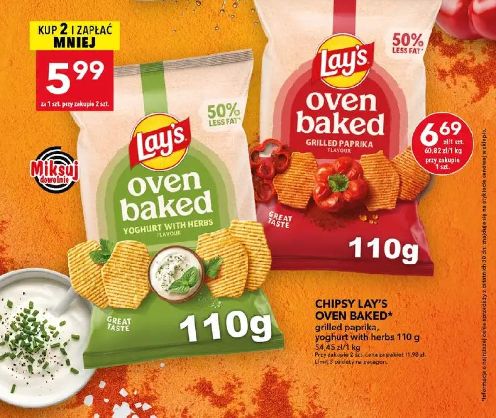 Chipsy Lay's Oven Baked grilled paprika +1 wariant