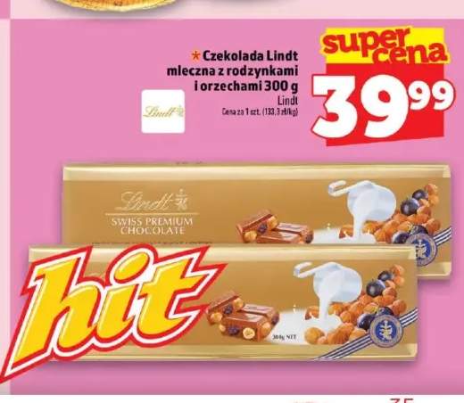 Czekolada Lindt mleczna z rodzynkami i orzechami