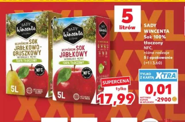 Sok tłoczony NFC jabłkowy Sady Wincenta 100% +1 wariant