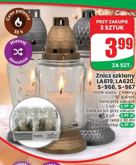 Znicz szklany LA619 +3 warianty
