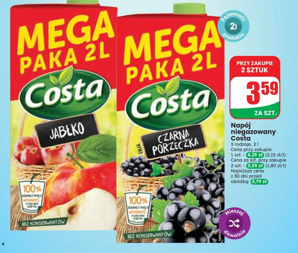 Napój niegazowany Costa czarna porzeczka +1 wariant