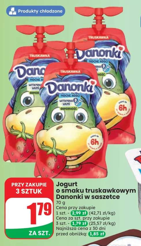 Jogurt o smaku truskawkowym Danonki w saszetce