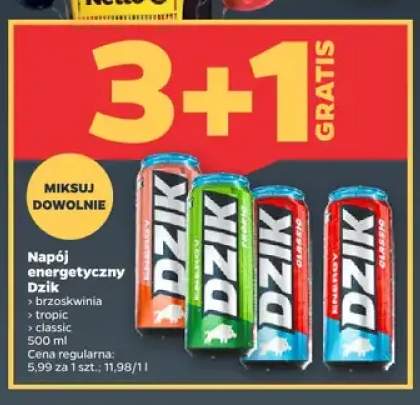 Napój energetyczny Dzik brzoskwinia +2 warianty