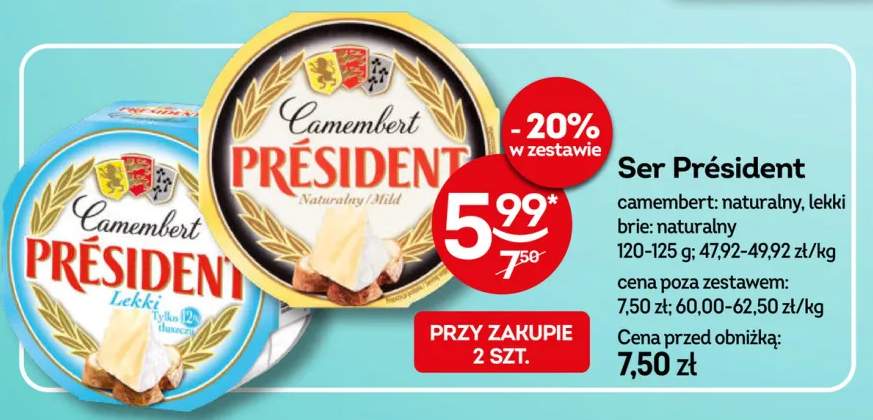 Ser Camembert lekki Président +2 warianty