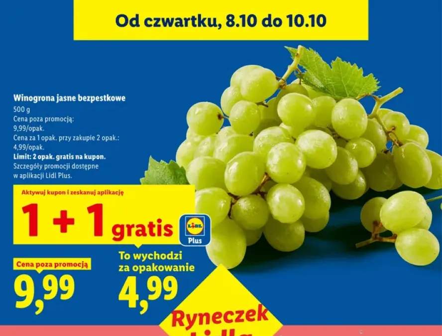 Winogrona jasne bezpestkowe Ryneczek Lidla