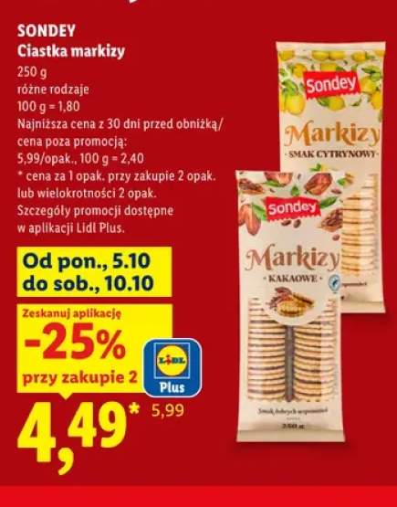 Ciastka markizy smak cytrynowy Sondey +1 wariant