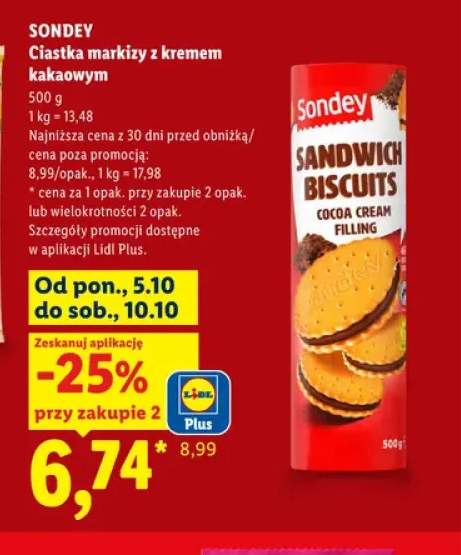 Ciastka markizy z kremem kakaowym Sondey