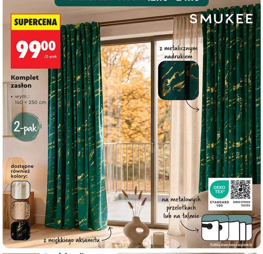 Komplet zasłon 140x250 cm 2-pak Smukee