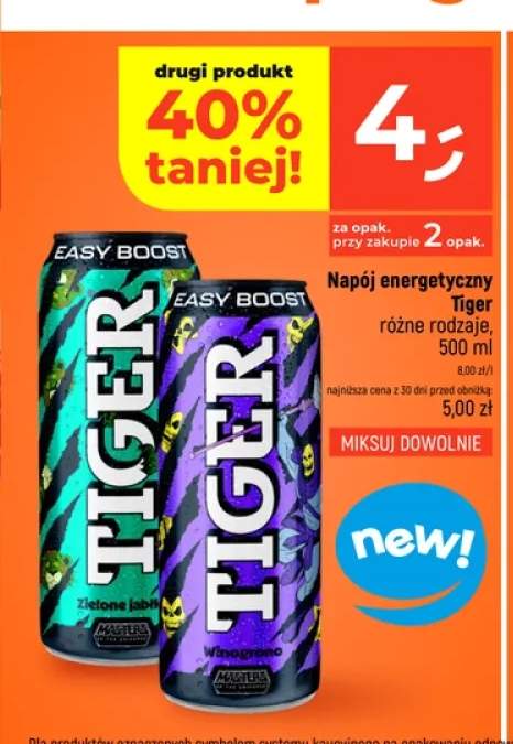 Napój energetyczny Tiger Easy Boost zielone jabłko +1 wariant