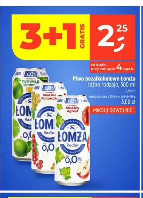 Piwo bezalkoholowe Łomża Radler Kwaśny Agrest +2 warianty