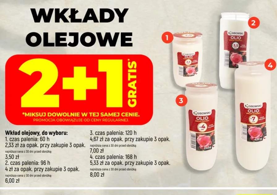 Wkład olejowy Gibowski czas palenia 168h +3 warianty