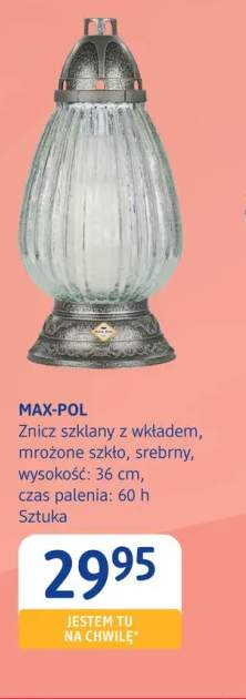 Znicz szklany z wkładem mrożone szkło srebrny Max-Pol