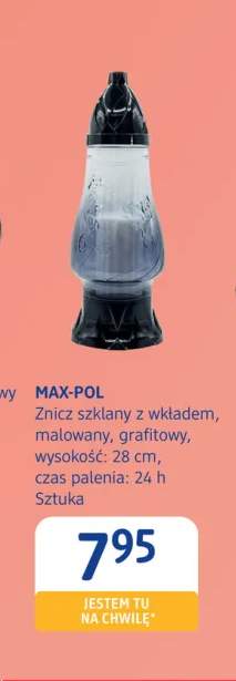 Znicz szklany z wkładem malowany grafitowy Max-Pol