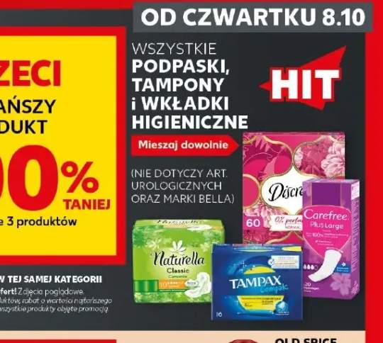 Podpaski, tampony i wkładki higieniczne +4 warianty