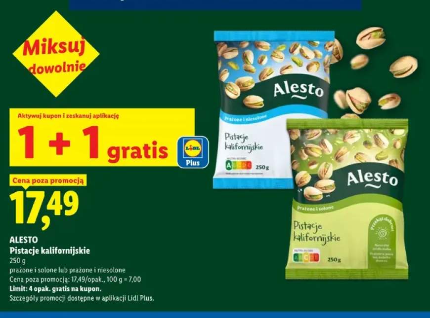 Pistacje kalifornijskie prażone i niesolone Alesto +1 wariant