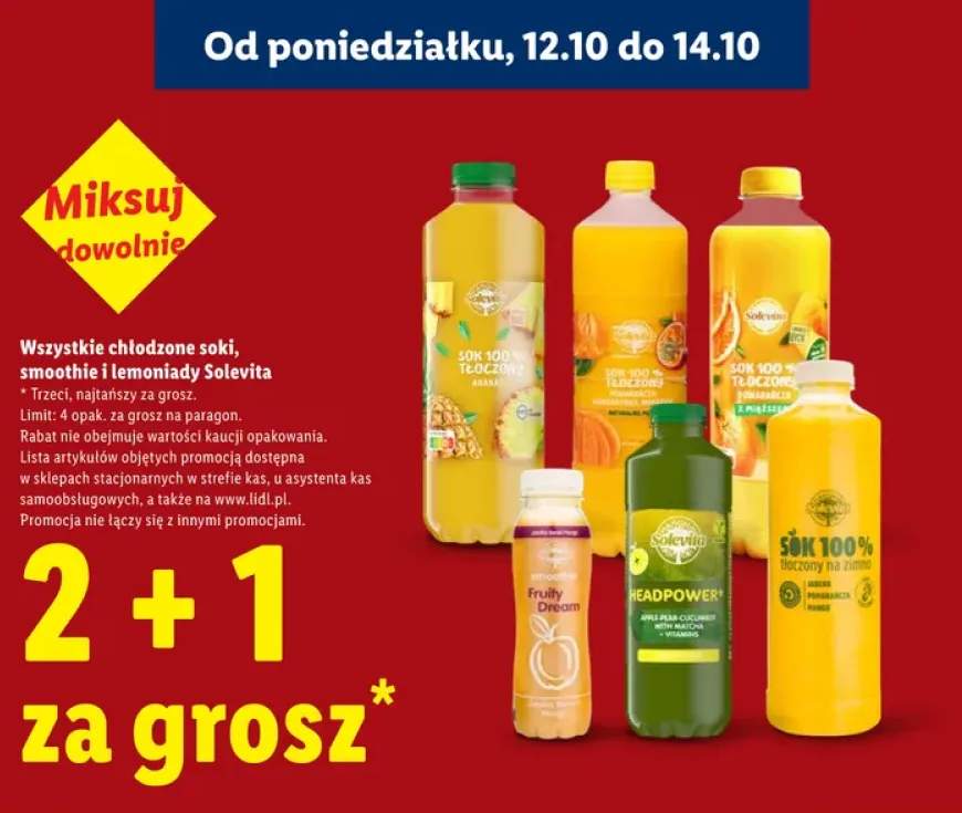 Chłodzone soki, smoothie i lemoniady Solevita +6 wariantów