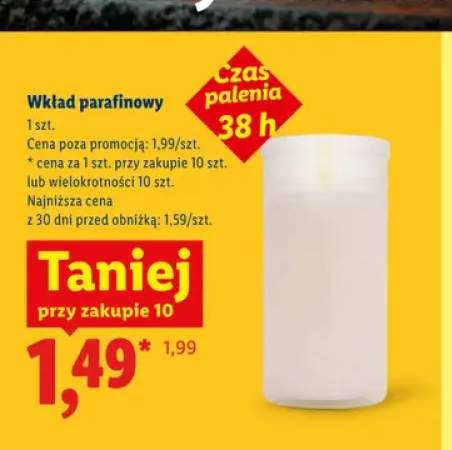 Wkład parafinowy czas palenia 38h