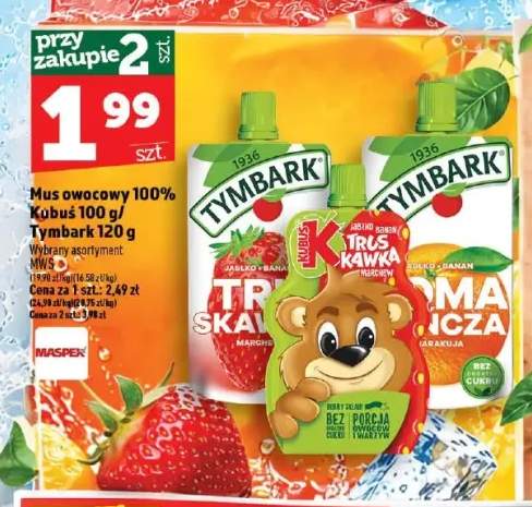 Mus owocowy 100% Kubuś truskawka marchew +2 warianty