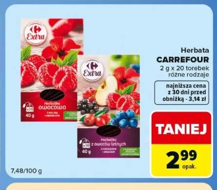 Herbata Carrefour Extra z owoców leśnych z hibiskusem i jabłkiem +1 wariant